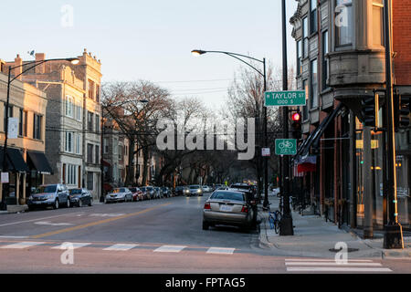 Taylor and Loomis Streets in the Little Italy neighborhood. Chicago, Illinois. Stock Photo