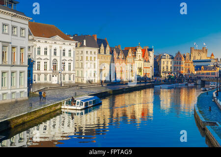 Old Town in the morning, blue hour, Ghent, Belgium Stock Photo