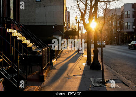 Sunrise on Taylor Street. Little Italy, Chicago, Illinois. Stock Photo