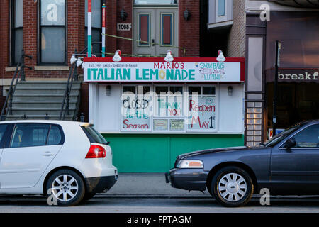 Italian lemonade stand. Taylor Street, Little Italy, Chicago, Illinois. Stock Photo