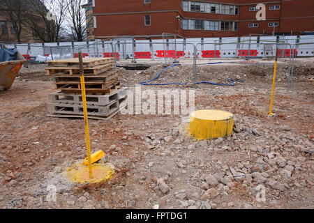 Foundation piles ready for testing on a large construction project in the UK. March 2016 Stock Photo