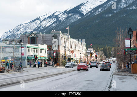 Banff Avenue Banff town centre Canadian Rockies Elevation 1395m Mount ...