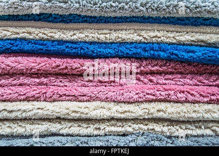 Detail of colored weft of a woolen carpet. Stock Photo