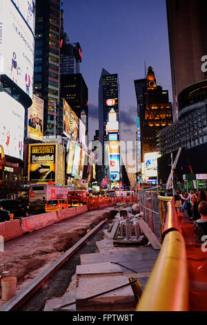 Road work on 7th avenue on manhattan, New York, during the early evening hours Stock Photo