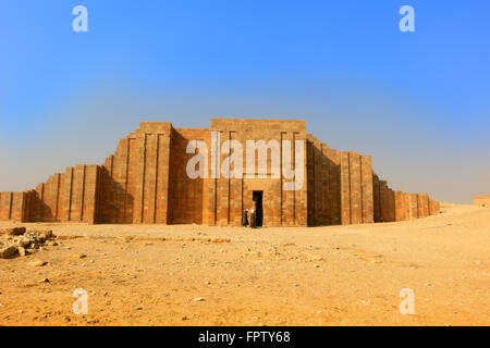 Entrance to Saqqara with golden sands and blue sky in Egypt Stock Photo