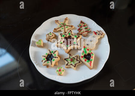 Close-up different shaped cookies in a plate, Munich, Bavaria, Germany Stock Photo