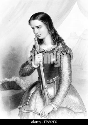 1400s JOAN OF ARC JEANNE D'ARC MAID OF ORLEANS FRENCH MILITARY LEADER HEROINE SIEGE OF ORLEANS 1429 SHOWN WITH SWORD AND ARMOR Stock Photo