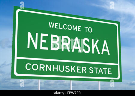 Welcome to Nebraska state concept on road sign Stock Photo