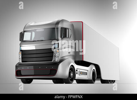 Autonomous hybrid truck isolated on gray background. 3D rendering image with clipping path. Original design. Stock Photo
