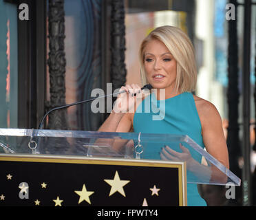 LOS ANGELES, CA - OCTOBER 12, 2015: TV personality Kelly Ripa on Hollywood Boulevard where she was honored with the 2,561st star on the Hollywood Walk of Fame. Stock Photo