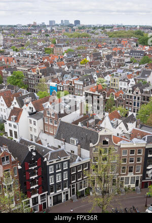 Amsterdam city from above cityscape to horizon with houses and buildings in foreground Stock Photo