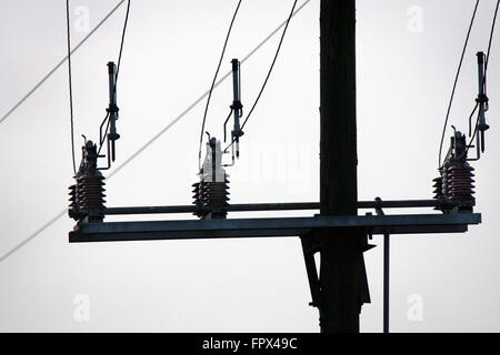 Power cables in countryside. Stock Photo