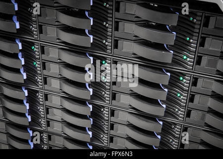 Close up of hard drives in large enterprise SAN storage Stock Photo
