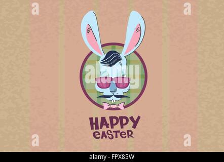 Easter Holiday Rabbit Bunny Hipster Style Mustache Glasses Stock Vector