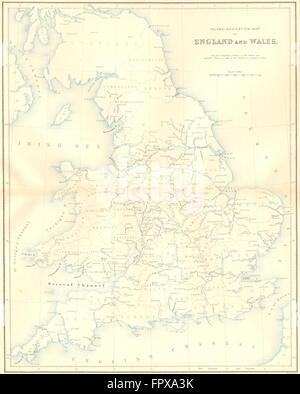ENGLAND WALES: Inland Navigation: Virtue canals, 1870 antique map Stock Photo