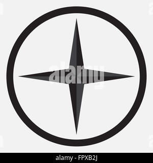 Compass star icon monochrome black white. Compass and star,  nautical star, compass rose, direction navigation. Vector abstract Stock Photo