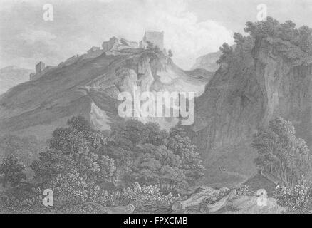 DERBYS: Peveril's Castle, peak, Derbyshire. DUGDALE, antique print c1840 Stock Photo