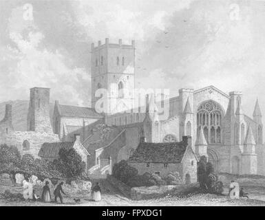 WALES: St David's Cathedral NW view, antique print 1836 Stock Photo