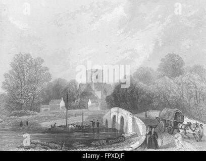 WALES: St Asaph's Cathedral view bridge: Asaph, antique print 1860 Stock Photo