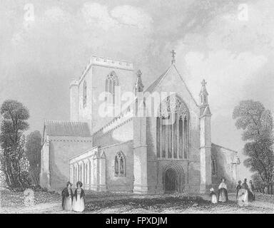 WALES: St Asaph's Cathedral west end: Asaph, antique print 1860 Stock Photo