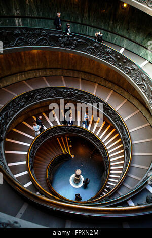 ROME, ITALY - March 02, 2016 : Top view of famous stairs with round shape at Vatican Museum.