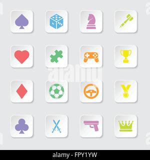 [EPS10] colorful flat game icon set on rounded rectangle button for web design, user interface (UI), infographic and mobile apps Stock Vector