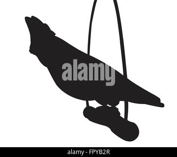 Parrot sits on a wooden pole silhouettes on the white background Stock Vector