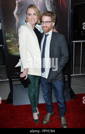 LOS ANGELES, CA - NOVEMBER 30, 2015: Actor Seth Green & wife actress Clare Grant at the Los Angeles premiere of 'Krampus' at the Arclight Theatre, Hollywood. Stock Photo