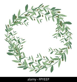 Watercolor olive wreath. Isolated illustration on white background. Organic and natural concept. Vector Illustration Stock Vector