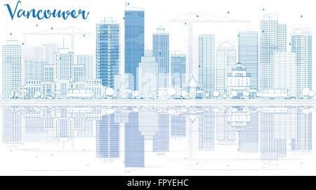 Outline Vancouver skyline with blue buildings. Vector illustration ...