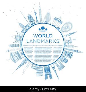Outline Travel Concept Around the World with Famous International ...