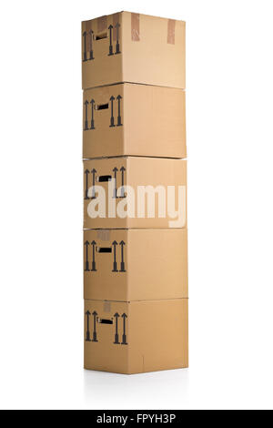 Stacked moving carton boxes over white background Stock Photo