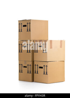 Stacked moving carton boxes over white background Stock Photo