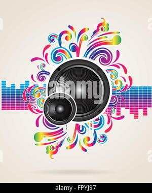 Music concept with equalizer and speaker, vector illustration Stock Vector