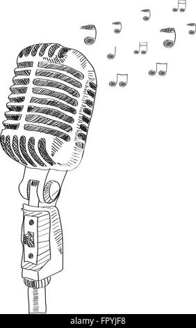 hand drawn vector microphone with note. isolated vector illustration Stock Vector