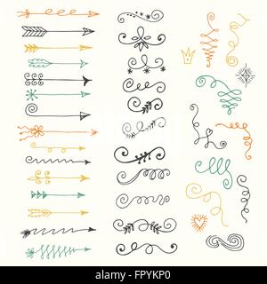 Set of hand drawn floral design elements. Flowers, branches, stars ...