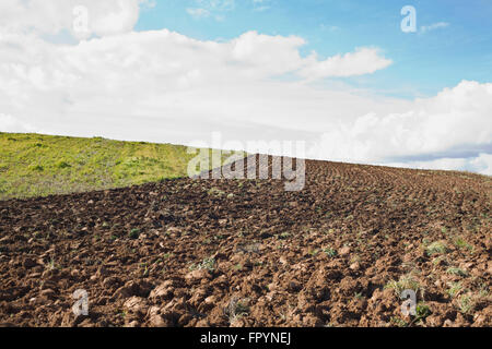 Freshly plouged field at spring begining, Badajoz, Spain Stock Photo