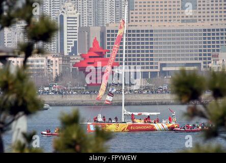 Qingdao, China's Shandong Province. 20th Mar, 2016. Team Qingdao sets off for Race 9 at the Clipper 2015-16 Round the World Yacht Race in Qingdao, east China's Shandong Province, March 20, 2016. © Zhu Zheng/Xinhua/Alamy Live News Stock Photo