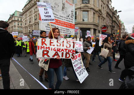 London, UK. 19th March, 2016. Thousands of demonstrators gather at BBC Portland Place and march to Trafalgar Square for a rally to show support for refugees, immigrants and asylum seekers. Penelope Barritt/Alamy Live News Stock Photo