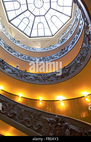 ROME, ITALY - March 02, 2016 : Top view of famous stairs with round shape at Vatican Museum. Stock Photo