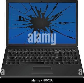 Broken laptop on a white background. Stock Vector