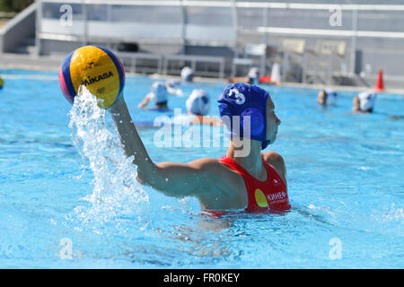 ATHENS, GREECE - 7, OCTOBER, 2012 : Female water polo championship. Final game between team Vouliagmeni from Athens, Greece (won) and Kinef from Kirishi, Russia Stock Photo