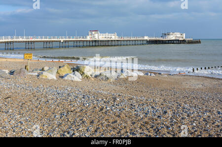 Worthing beach and pier in Worthing, West Sussex, England, UK. Stock Photo