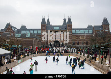 icerink in front of rijksmuseum in amsterdam holland Stock Photo