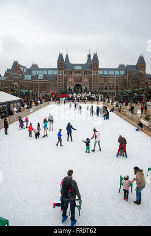 icerink in front of rijksmuseum in amsterdam holland Stock Photo