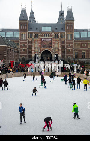 icerink in front of rijksmuseum in amsterdam holland Stock Photo