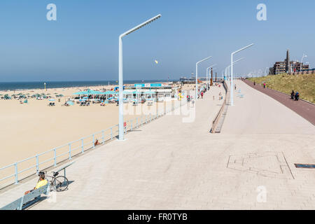 Panoramic view of seaside esplanade and Pier of Scheveningen in The Hague, Netherlands Stock Photo