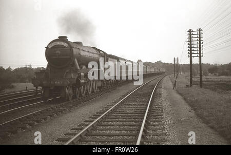 An unidentified LNER A3 4-6-2 Pacific No. 447x on a named express train in the late 1930s Stock Photo