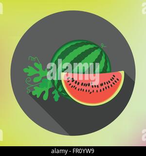 sliced watermelon flat long shadow Stock Vector