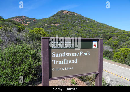 Sign for the Sandstone Peak Trailhead in the Santa Monica Mountains Stock Photo